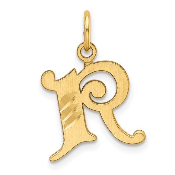 14k Yellow Gold Diamond-cut Letter R Initial Charm